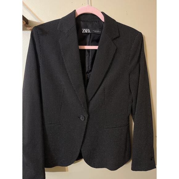 Zara Jackets & Blazers - ZARA  Woman’s Textured Weave Suit Jacket Blazer, Black/White polka dot, Size 4